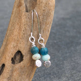 Blue Bead Silver Drop Earrings