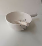 Handmade Salt Dish with Handle and Spoon - Warm White Satin Glaze