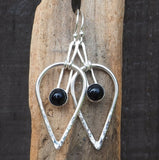 Silver and Black Onyx Tear Drop Dangle Earrings