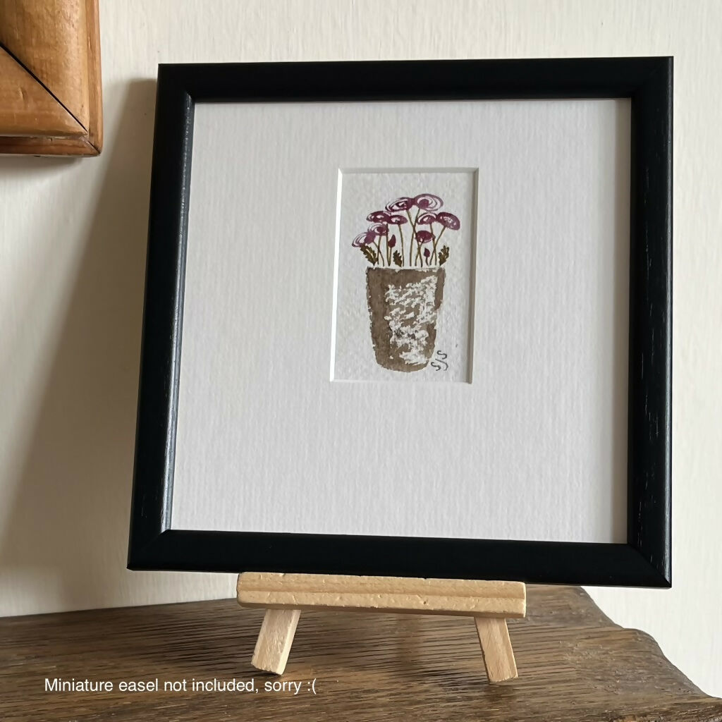 Ranunculus Pot - Original Framed Miniature Botanical Ink Painting