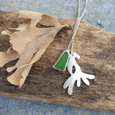 Silver Seaweed Seaglass Pendant