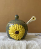 Handmade Ceramic Sunflower Bowl with Lid and Spoon