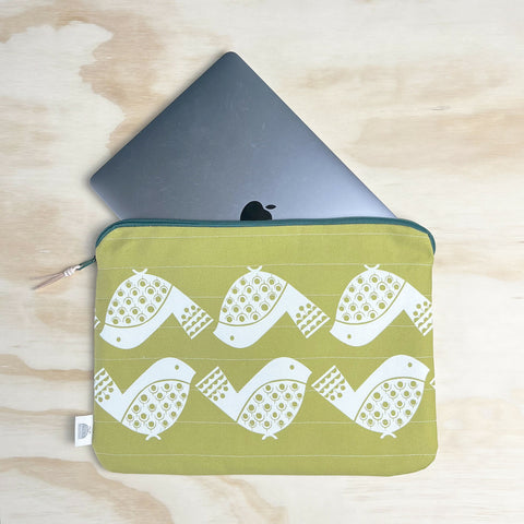 14” Handquilted Laptop or Sketchbook Case | Yellow Bird Design | British Made