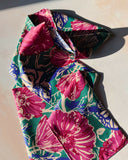 Poppies Green and Pink Satin Scarf