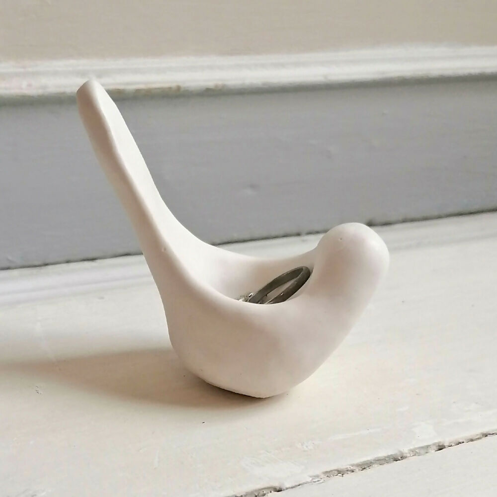 Handmade Ceramic Bird Ring Holder Soft White Glaze Greeting Cards and Stationery