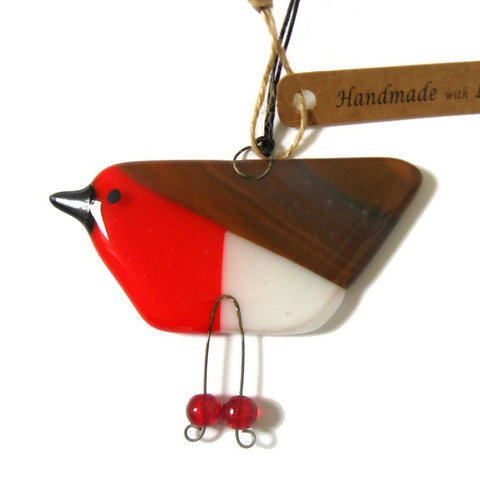 Robin - Fused Glass Hanging Bird