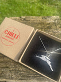 Silver running hare pendant necklace