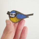 Hand Felted Blue Tit Pin Badge With Zip Edge Detail
