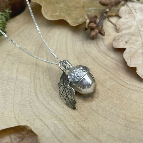 Sterling Silver Acorn & Oak Leaf Necklace - Handmade