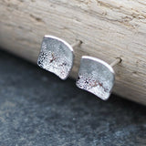 Square silver Stud Flower Earrings