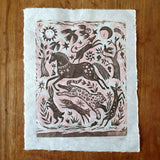 Delight - Woodcut Print - Pink