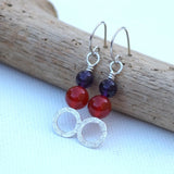 Carnelian and Amethyst Dangle Hoop Earrings