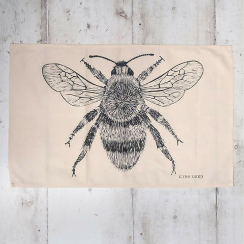 Cotton Tea Towel with Bee Lino Print