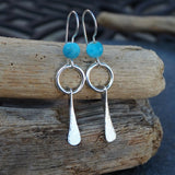 Frosted Apatite Dangle Hoop Earrings