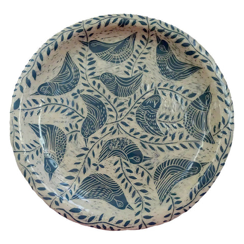 Large Round Sgraffito Platter With Birds - W