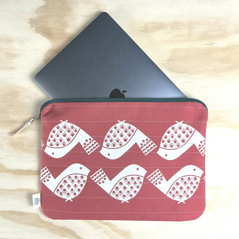 14” Handquilted Laptop or Sketchbook Case | Red Bird Design | British Made