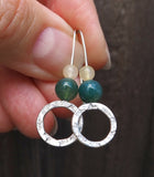 Green Moss and Jade Hoop Earrings