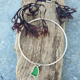 Sterling Silver Bangle With Green Seaglass Charm
