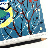 In the Rose Hips - Original Linocut