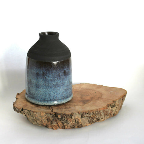Blue Glazed Vase - Black Stoneware