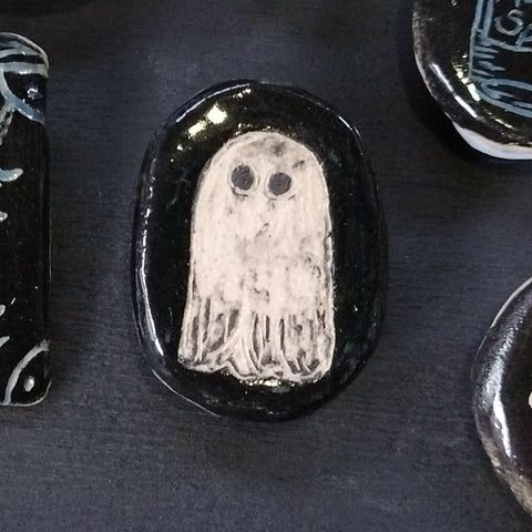 Sgraffito Ghost - Ceramic Brooch