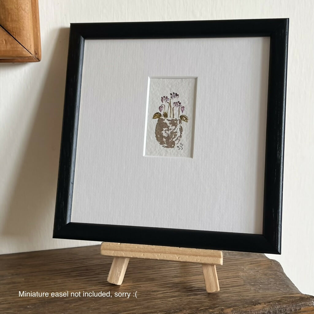 Cyclamen Pot - Original Framed Miniature Botanical Ink Painting