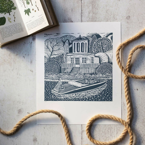 Sunday Afternoon, Temple Island, Henley on Thames Lino Print