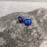 Electric Blue Dichroic Glass Silver Stud Earrings