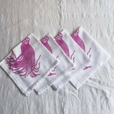 A Pair of Pink Tassel Napkins - Screen Print