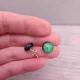 Spring Green Dichroic Glass Silver Stud Earrings