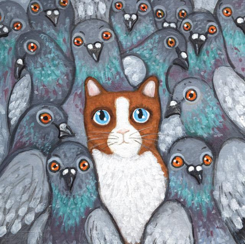 Claire Brierley, Cat Amongst The Pigeons, Blank Art Cards