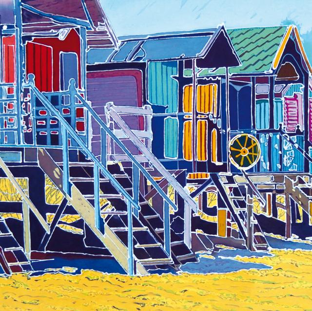 Caryl Challis, Beach Huts, Blank Art Card