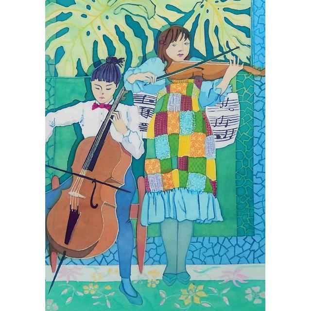Caryl Challis, Making Music In The Garden Room, Fine Art Blank Greeting Card