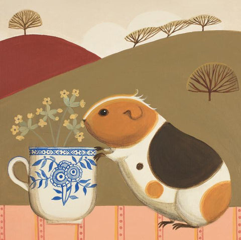 Catriona Hall, Smelling The Flowers (Guinea Pig), Art Card