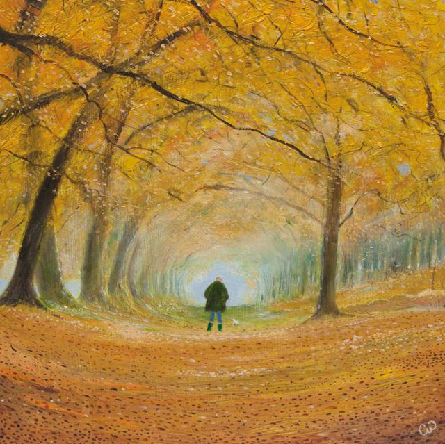 Chris Williamson, Autumn Walk (With Dog), Blank Art Greeting Card