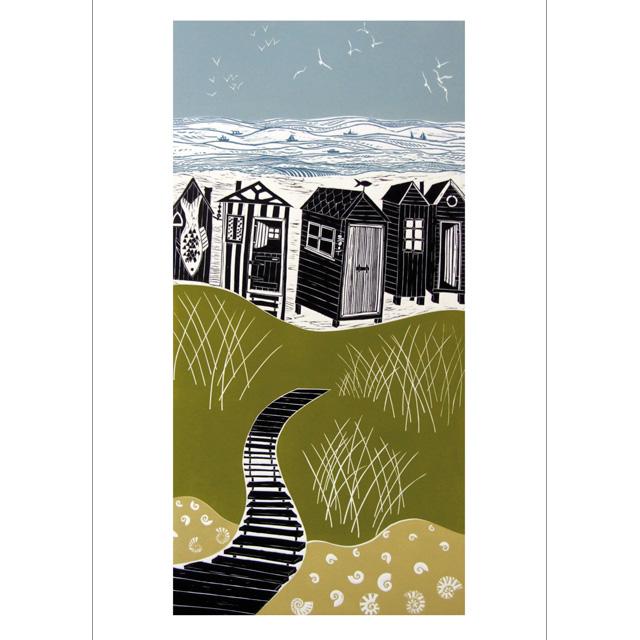 Diana Ashdown, Beach Huts On The Sand, Blank Inside Art Card