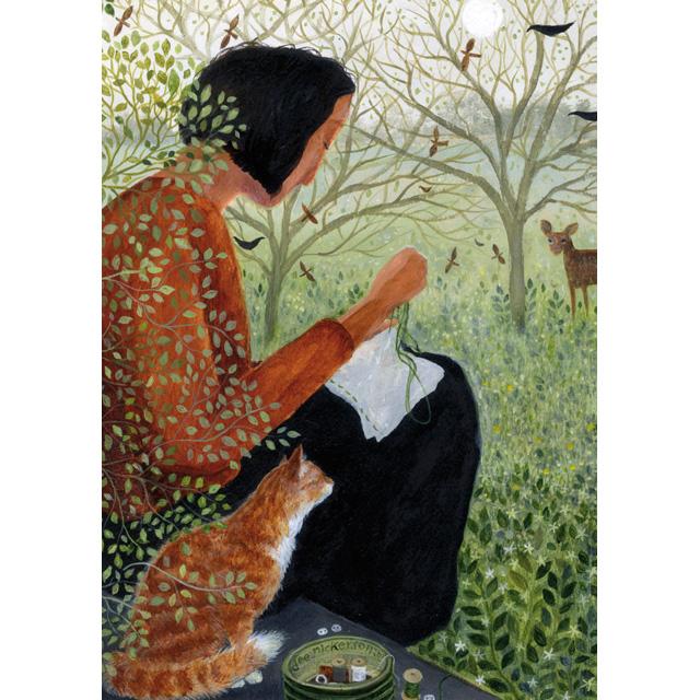 Dee Nickerson, Sewing On The Step, Art Card