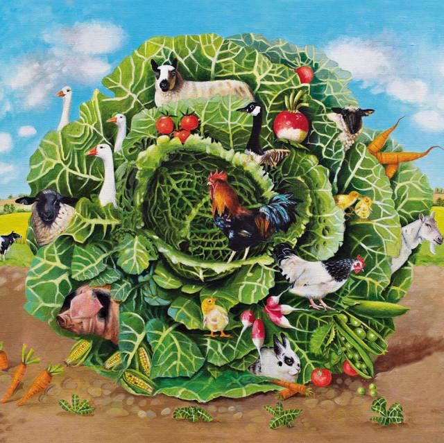 E B Watts, Farmyard Cabbage, Blank Art Card