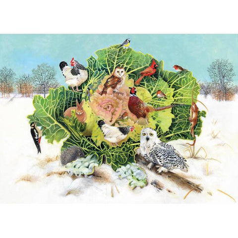 E B Watts, Winter Cabbage With Snowy Owl, Fine Art Greeting Card