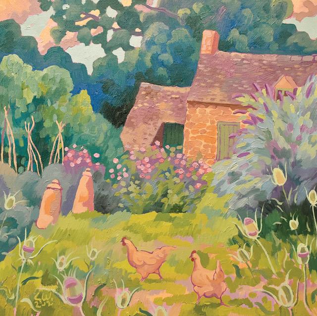 Hens and Teasels, Guy Warner, Blank Fine Art Card