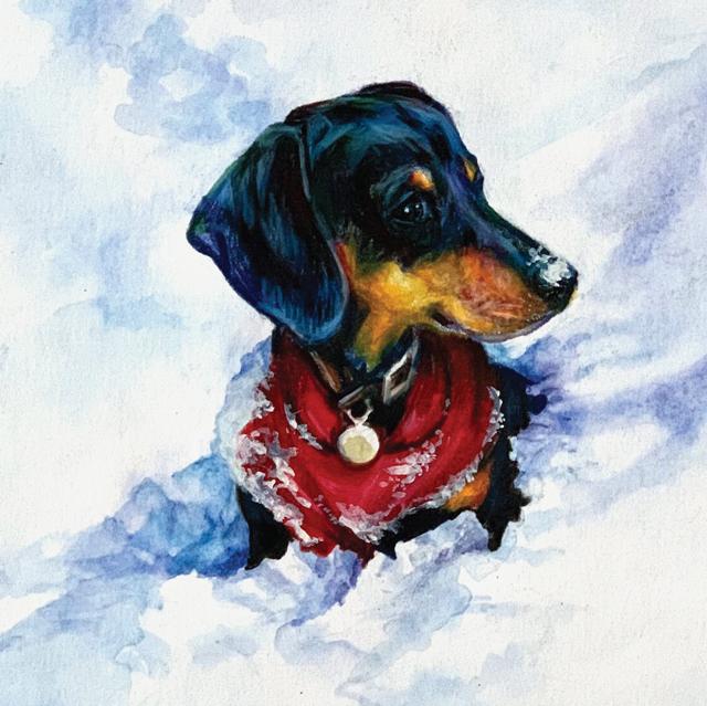 Helen Eaton, Dachshund Through The Snow, Fine Art Greeting Card