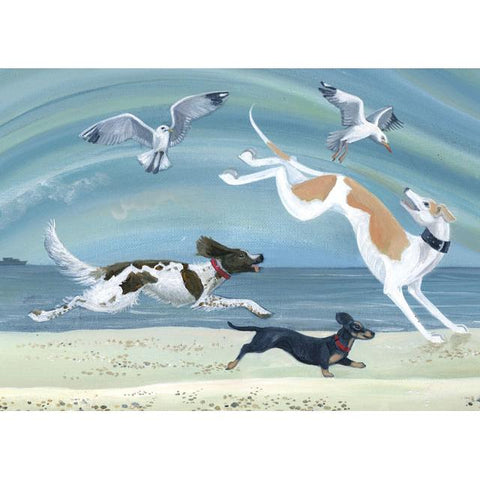 Kerry Buck, The Chase (Dogs and Birds), Fine Art Greeting card