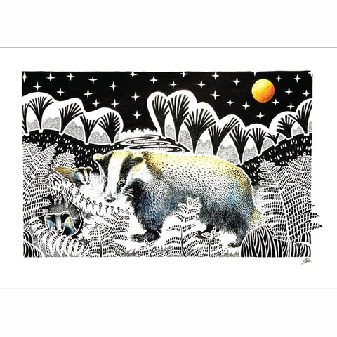 Kevin Cook, Badger Set and Match, Blank Art Card