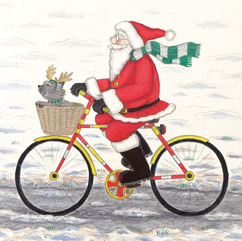 Lisa Davies, Santa On A Bike, Blank Art Card