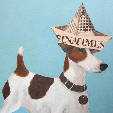 Mary Carlson, Financial Times Terrier, Fine Art Greeting Card