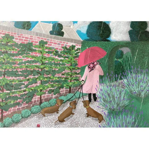 Mary Carlson, Trio In the Rain (Dogs), Quirky Greeting Card