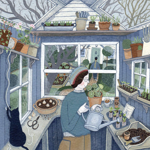Mani Parkes, In The Potting Shed, Blank Art Card
