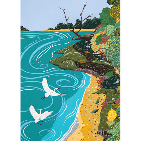 Nicola Stockley, Egrets At The Bay, Fine Art Greeting Card