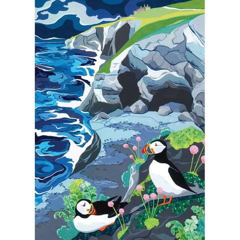 Nicola Stockley, Puffins By The Sea, Blank greeting card for own message