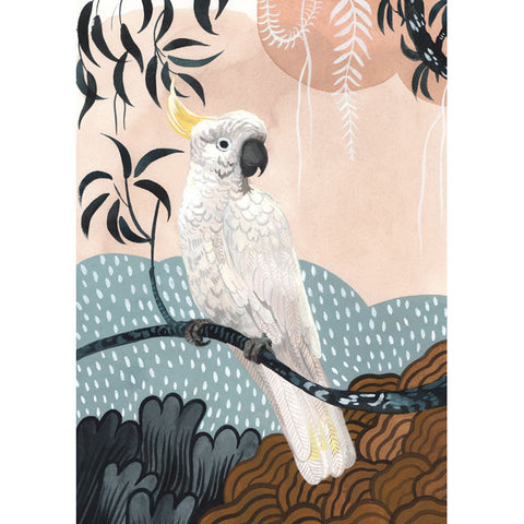 Sally Browne, Sulphur-Crested Cockatoo Sun Shower (Australia) , Blank Greeting Card